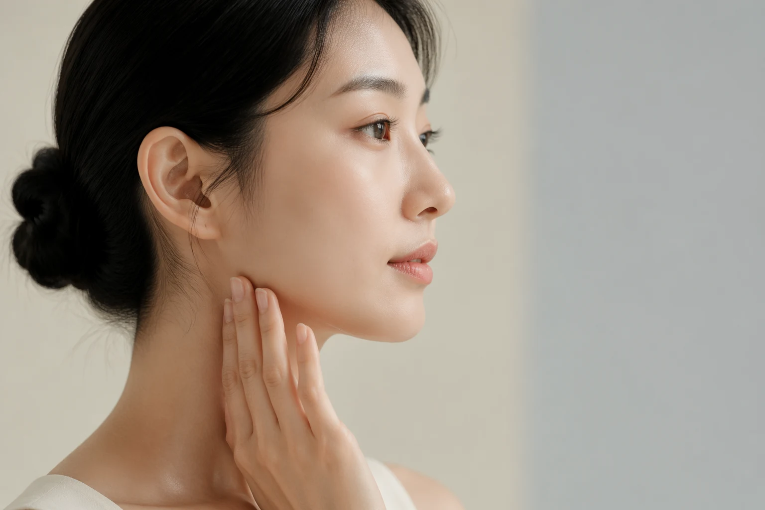 턱관절과 얼굴 근육 밸런스를 표현한 측면 얼굴 이미지